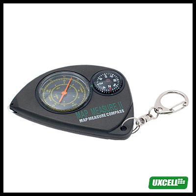 Mini Key Ring Map Measure Meter & Compass - Black***/