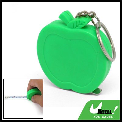 Pocket Apple Retractable Tape Measure Ruler Green Keychain