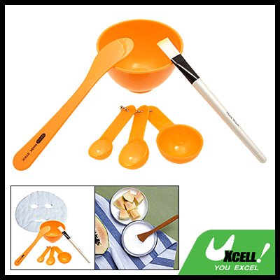 Orange 6 in 1 Beauty Accessory Measuring Spoon Mask Stick Bowl Brush