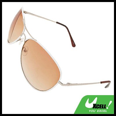 White Metal Frame Aviator Sunglasses with Brown Lens