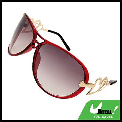 Wine Red Frame Oversized Women's Aviator Sunglasses Heart Design