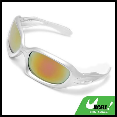 Silvery Frame and Color Coated Lens Men's Motorcycle Sunglasses