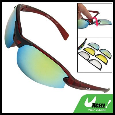 Red Wine Frame Motorcycle Sunglasses with Multi Lens