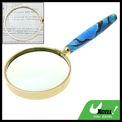 3X Blue Handle Golden Frame Magnifier Magnifying Glass