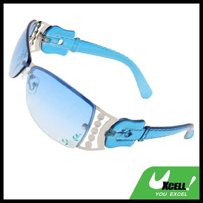 Metal Frame Flower Sports Girls Womans Stylish Sunglasses Blue