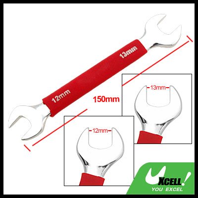 Dual Open End 12mm 13mm Wrench Tool with Soft Red Grip