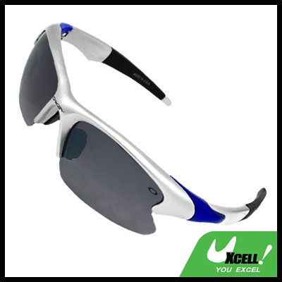 Wrap Around Black Lens Silvery Frame Sport Sunglasses