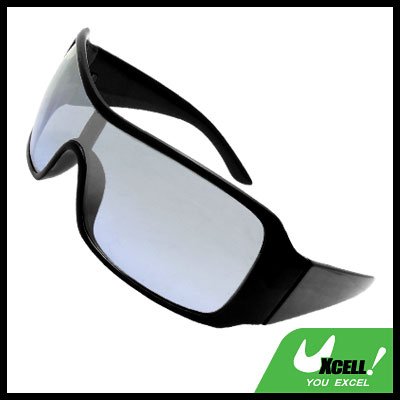 Wide Lens Black Frame Plastic Men's Sports Sunglasses