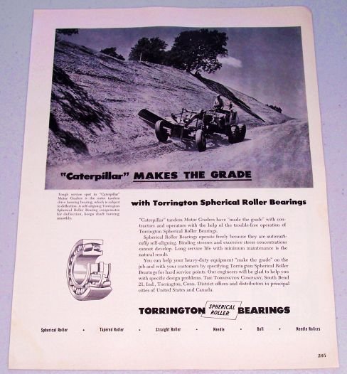 1949 Torrington Bearings Caterpillar Road Grader Ad