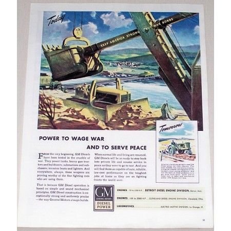 1944 GM Diesel Power Construction Equipment Front End Loader Dozer Color Art Print Ad