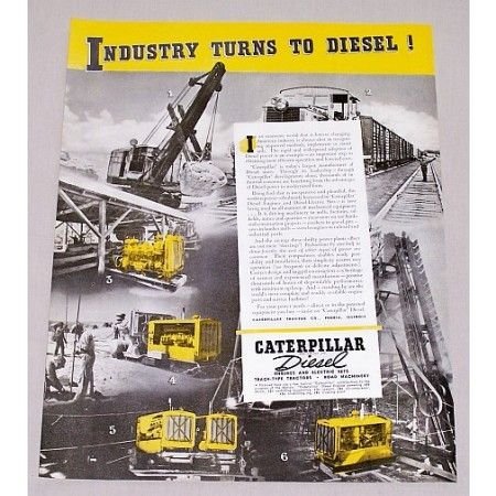 1940 Caterpillar Diesel Construction Equipment Color Print Ad