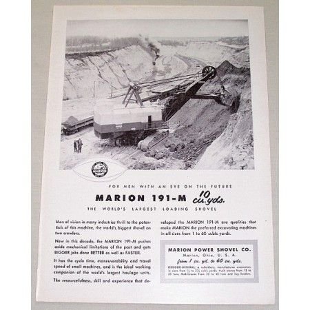 1954 Marion 191-M Loading Shovel Construction Print Ad