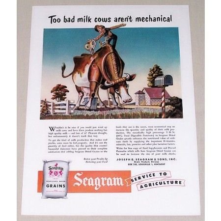 1951 Seagram Distillers Dried Grains Feed Milk Cow Art Color Print Ad