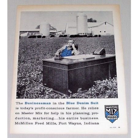 1959 Master Mix Feeds Farm Print Ad - Blue Denim Suit