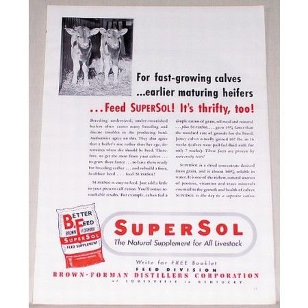 1951 SuperSol Feed Supplement Color Print Ad
