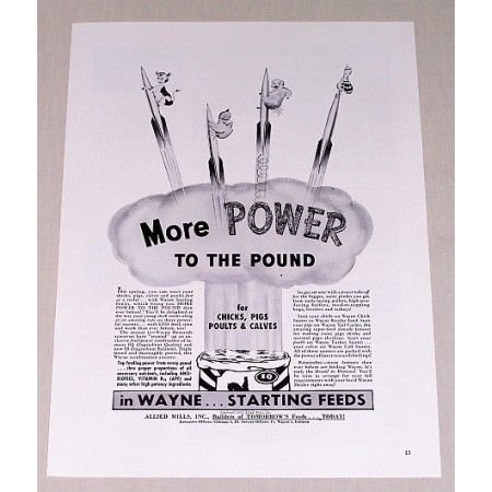1952 Wayne Starting Feeds Print Ad - More Power To The Pound