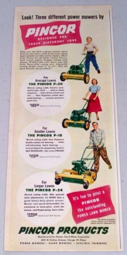 1949 Pincor P-18 P-20 P-24 Power Lawn Mowers Color Print Ad