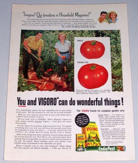 1954 Vigoro Complete Plant Food Tomato Garden Color Print Ad