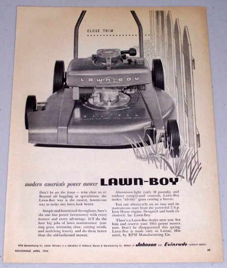 1955 Lawn Boy Power Push Mower Lawn Print Ad