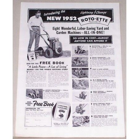 1952 Lightning Change Rotto-Ette Garden Tiller Print Ad