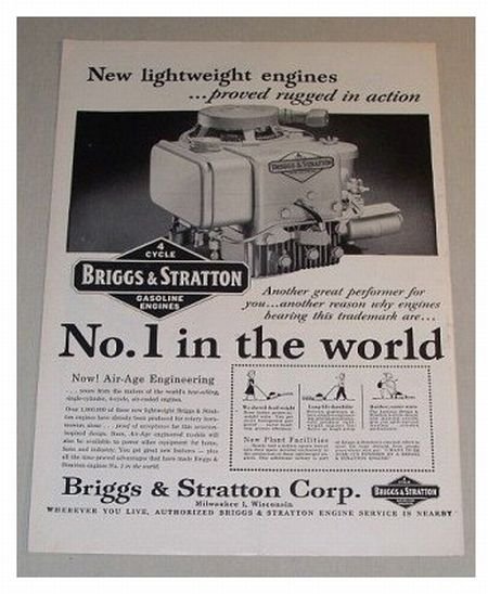 1955 Briggs & Stratton 4 Cycle Gasoline Engine Print Ad