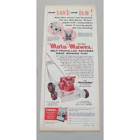 1956 Moto Mower The Riviera Power Push Mower Color Print Ad