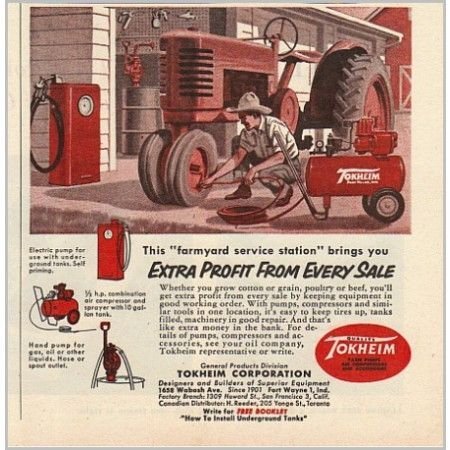 1955 Tokheim Farm Pumps Color Print Ad - Farmyard Service Station