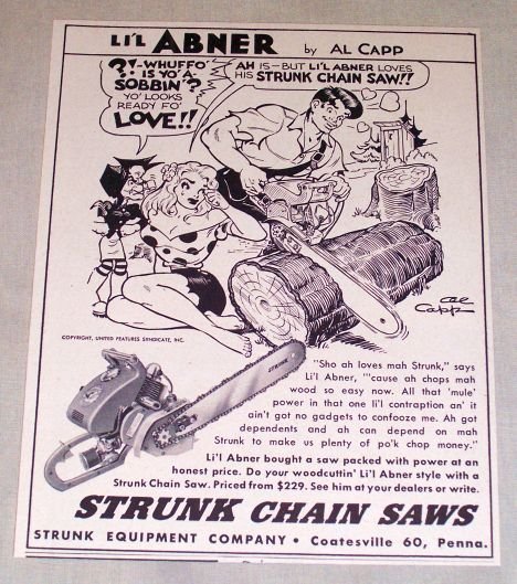 1953 Strunk Chain Saws LI'L ABNER Al Capp Art Print Ad