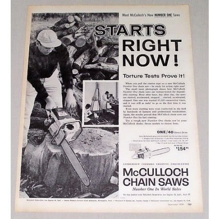 1959 McCulloch Number One Chain Saw Print Ad