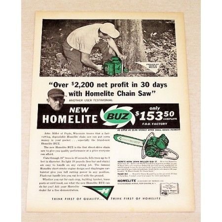 1959 Homelite Buz Direct Drive Chain Saw Print Ad