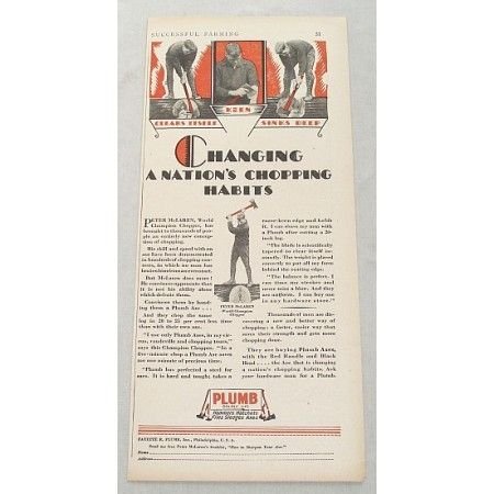 1929 Plumb Double Life Tools Axe Hatchet Color Print Ad