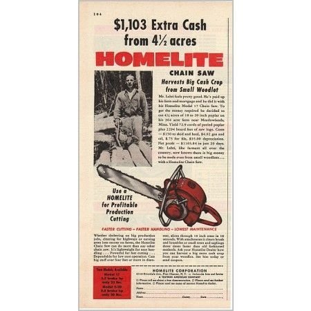 1955 Homelite Model 17 Chain Saw Color Print Ad