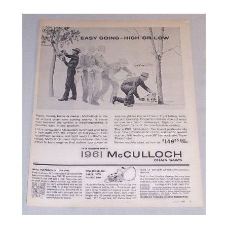 1961 McCULLOCK Chain Saw Print Ad