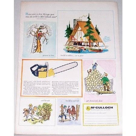 1956 McCullock Chain Saw Color Art Print Ad