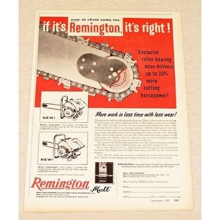 1957 Remington Logmaster Chain Saw Print Ad