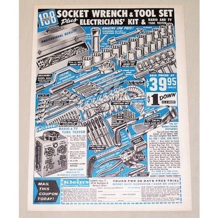 1962 Kleins Goods Socket Wrench & Tool Set Color Print Ad