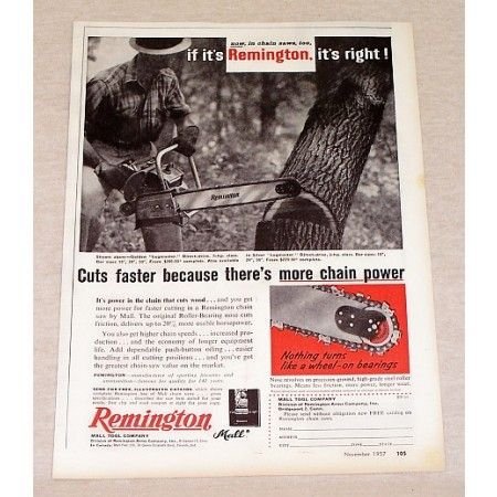 1957 Remington Golden Logmaster Chain Saw Print Ad