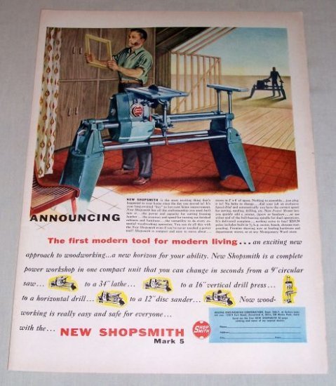 1954 Shopsmith MARK 5 Saw Power Workshop Woodworking Color Art Print Ad
