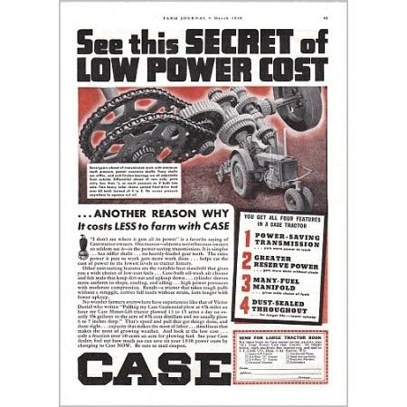 1938 Case Farm Tractor Color Print Ad