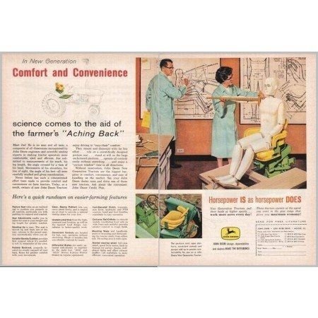 1961 John Deere Comfort Seat Design 2 Page Color Print Ad