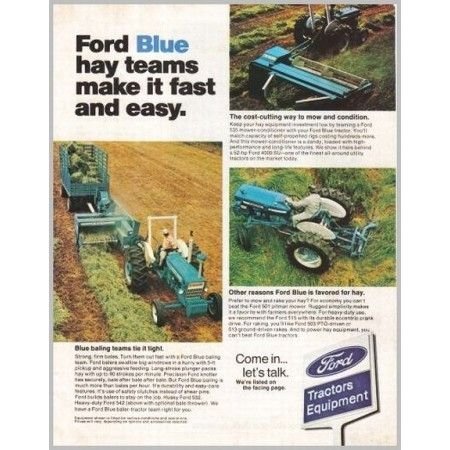 1974 Ford Tractor Equipment Baling Team Color Print Ad