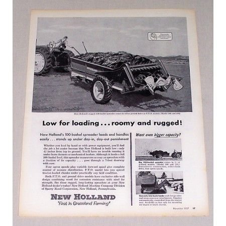1957 New Holland 100 Bushel Spreader Print Ad