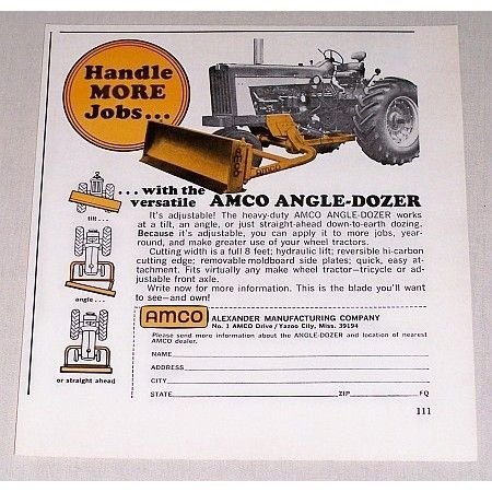 1967 Amco Angle-Dozer Tractor Dozer Blade Color Print Ad