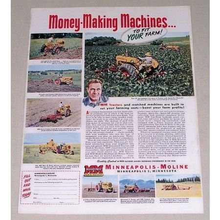 1951 Minneapolis Moline MM Farm Tractor Color Print Ad