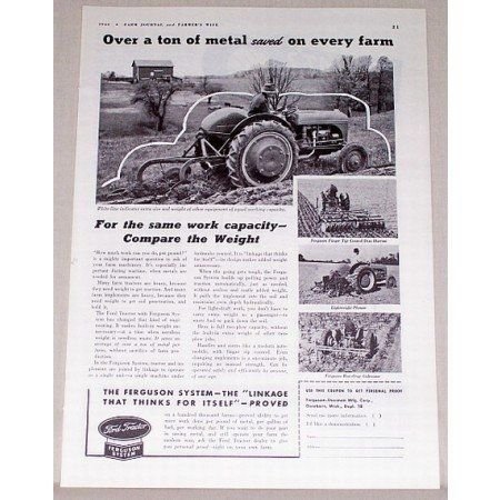 1942 Ford Tractor Ferguson System Print Ad