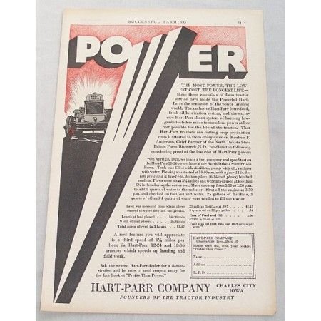 1929 Hart Parr 18-36 Tractor Print Ad