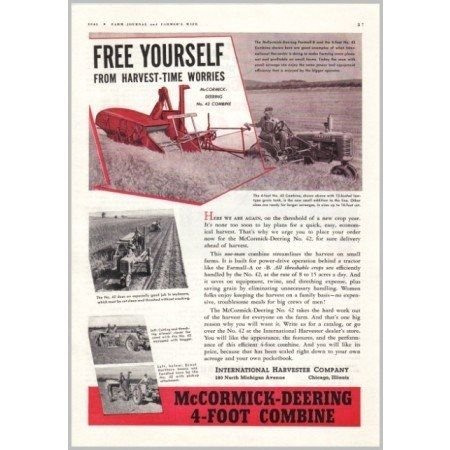 1941 McCormick Deering 4-Foot Combine Color Print Ad