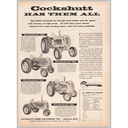 1953 Cockshutt Tractors Farm Equipment 4 Models Print Ad