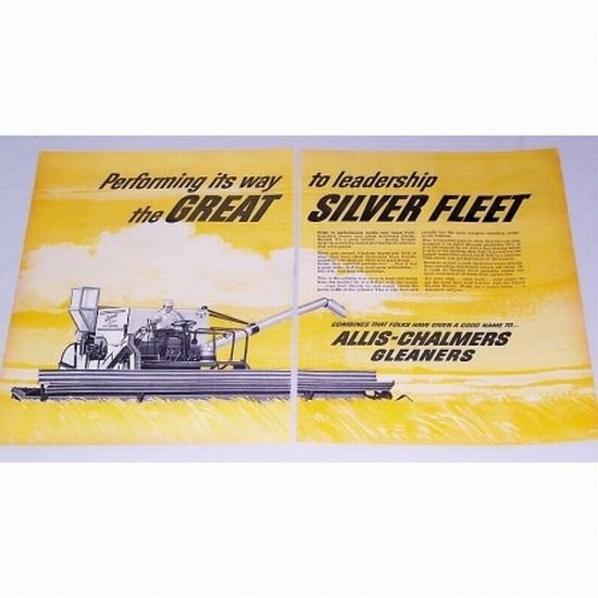1963 Allis Chalmers Gleaners Baldwin Combine 2 Page Color Print Ad