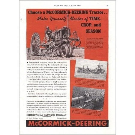 1938 McCormick Deering Farm Tractor Color Print Ad
